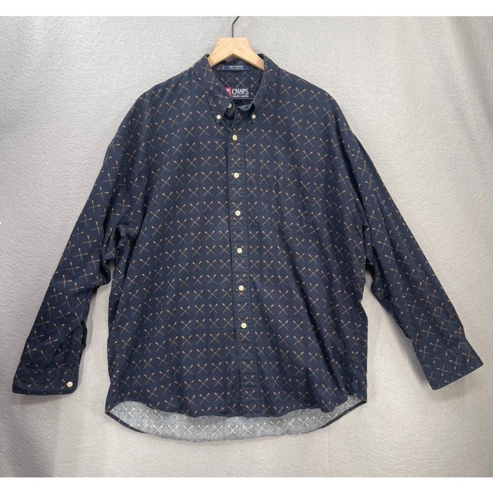 Vtg Chaps Ralph Lauren Shirt Mens XL Blue Oars Sailing Paddle Nautical Fisherman